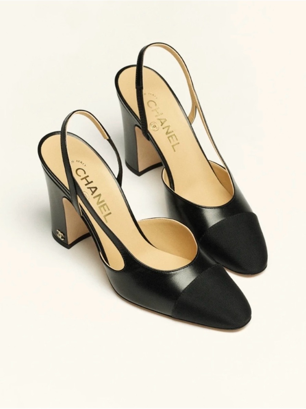 CHANEL ~ Black Leather Slingback Heels Size 36